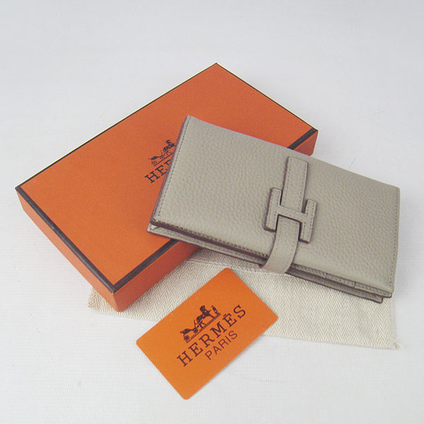 Hermes H015 Calf Leather Wallet Grey Bag